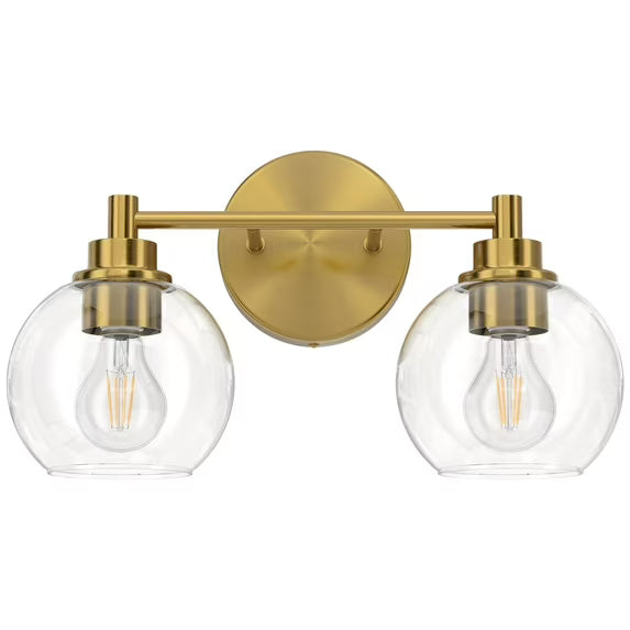 VONLUCE Bathroom Light Fixtures, 2-Light Vanity Light with Globe Glass Shades E26 Sockets, Bathroom Lights Over Mirror for Bedroom Hallway Living Room, Gold Finish
