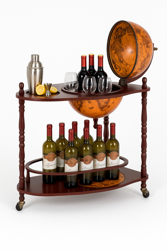 Vintage Globe Bar Cart Wine Liquor Cabinet with Wheels – Wood Finish