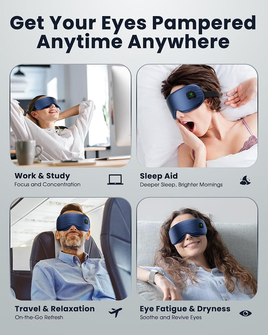 Heated Eye Mask - Cordless Eye Mask for Dry Eyes, Eye Relief, Improved Sleep, Washable Eye Heating pad for Travel and with Replaceable Shell