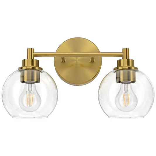 VONLUCE Bathroom Light Fixtures, 2-Light Vanity Light with Globe Glass Shades E26 Sockets, Bathroom Lights Over Mirror for Bedroom Hallway Living Room, Gold Finish
